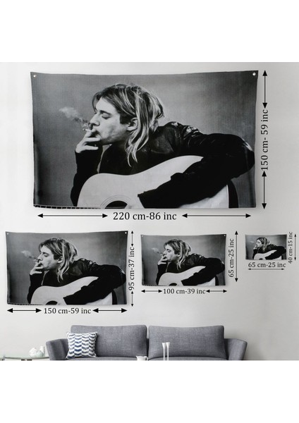 Kurt Cobain Sigara Içen Ünlü Baskı Duvar Sanatı Kanvas Duvar Örtüsü-Halısı, Nirvana BASKI-5405 modelleri