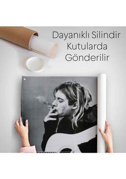 Kurt Cobain Sigara Içen Ünlü Baskı Duvar Sanatı Kanvas Duvar Örtüsü-Halısı, Nirvana BASKI-5405 indirimleri