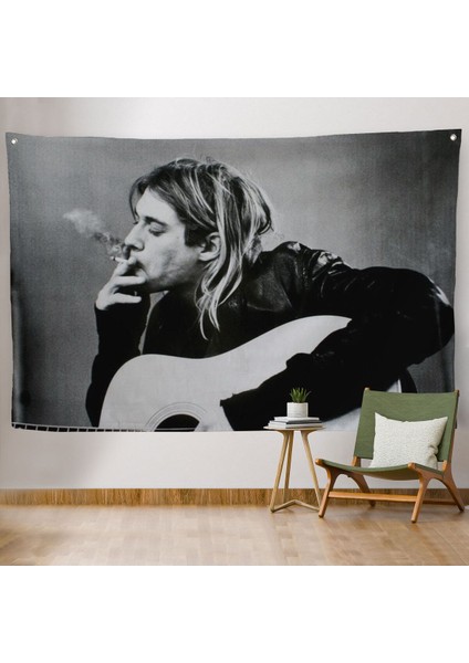 Kurt Cobain Sigara Içen Ünlü Baskı Duvar Sanatı Kanvas Duvar Örtüsü-Halısı, Nirvana BASKI-5405