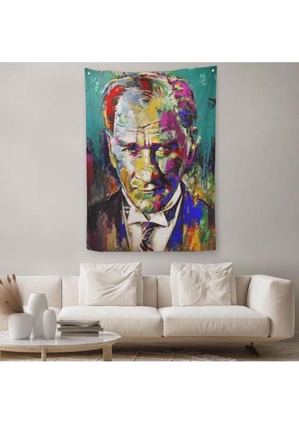 Renkli Mustafa Kemal Atatürk Duvar Örtüsü - HALISI-6327