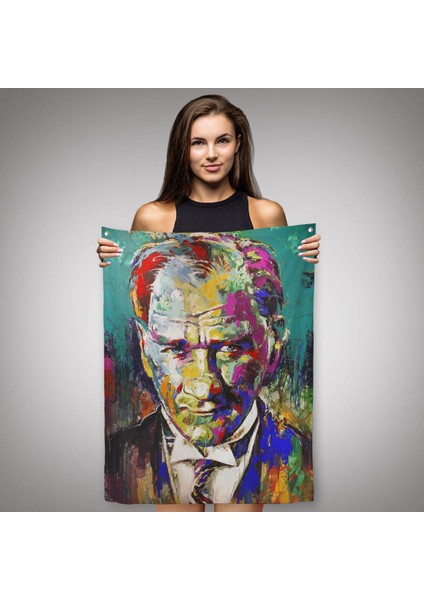 Renkli Mustafa Kemal Atatürk Duvar Örtüsü - HALISI-6327 fiyatları