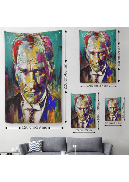 Renkli Mustafa Kemal Atatürk Duvar Örtüsü - HALISI-6327 modelleri