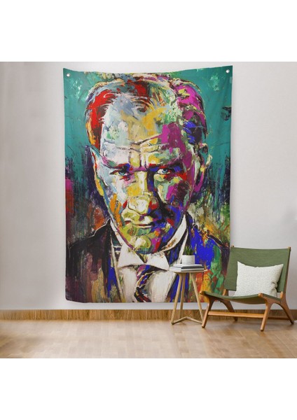 Renkli Mustafa Kemal Atatürk Duvar Örtüsü - HALISI-6327