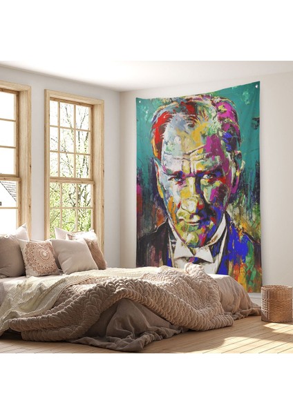Renkli Mustafa Kemal Atatürk Duvar Örtüsü - HALISI-6327
