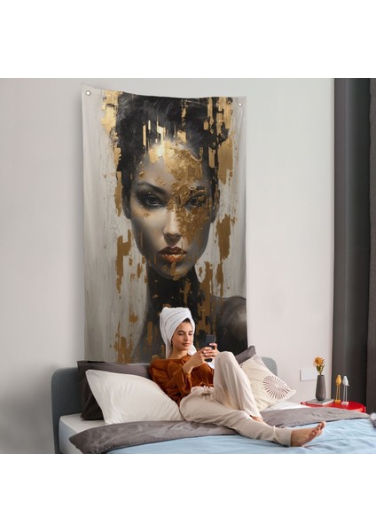 Altın Detaylı Güzel Kadın Duvar ÖRTÜSÜ-7625 fiyatları