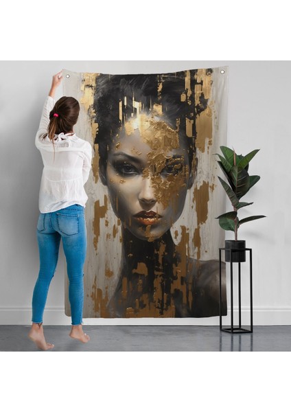 Altın Detaylı Güzel Kadın Duvar ÖRTÜSÜ-7625 modelleri