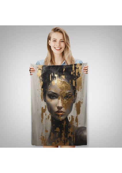 Altın Detaylı Güzel Kadın Duvar ÖRTÜSÜ-7625