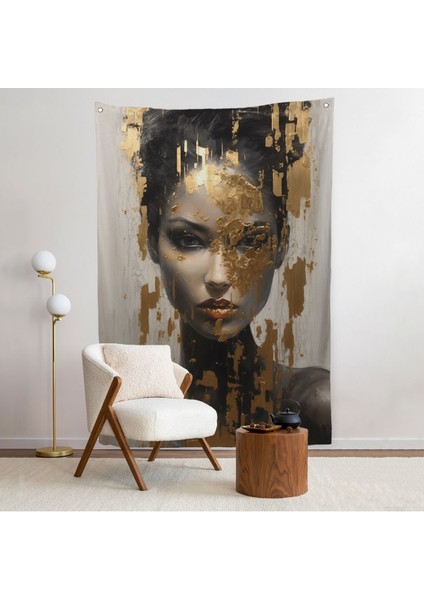 Altın Detaylı Güzel Kadın Duvar ÖRTÜSÜ-7625