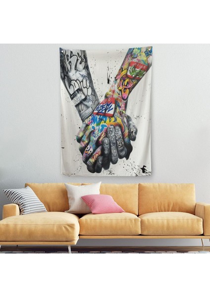 Graffiti El Duvar Posteri, El Ele Tutarak Duvar Örtüsü - HALISI-5312