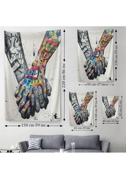 Graffiti El Duvar Posteri, El Ele Tutarak Duvar Örtüsü - HALISI-5312 modelleri