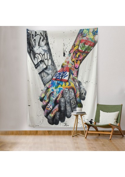 Graffiti El Duvar Posteri, El Ele Tutarak Duvar Örtüsü - HALISI-5312