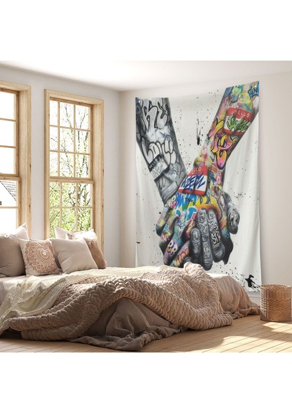 Graffiti El Duvar Posteri, El Ele Tutarak Duvar Örtüsü - HALISI-5312