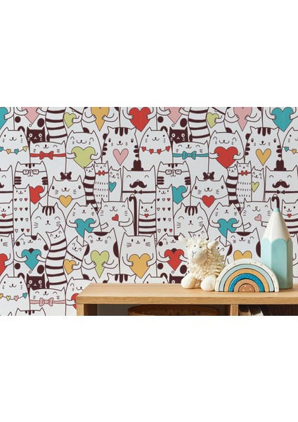 Renkli Aşk Dolu Kediler Duvar KAĞIDI-5704 fırsatları