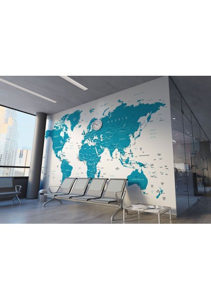 MODAGOS068 Mavi Ingilizce Dünya Haritası Duvar Kağıdı -1052 fiyatları
