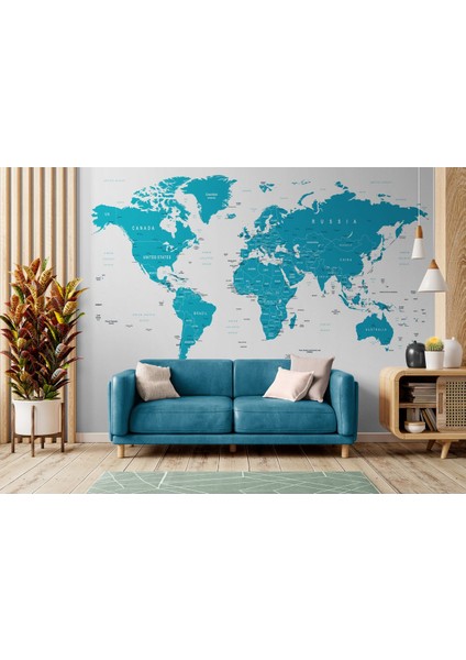 MODAGOS068 Mavi Ingilizce Dünya Haritası Duvar Kağıdı -1052 modelleri