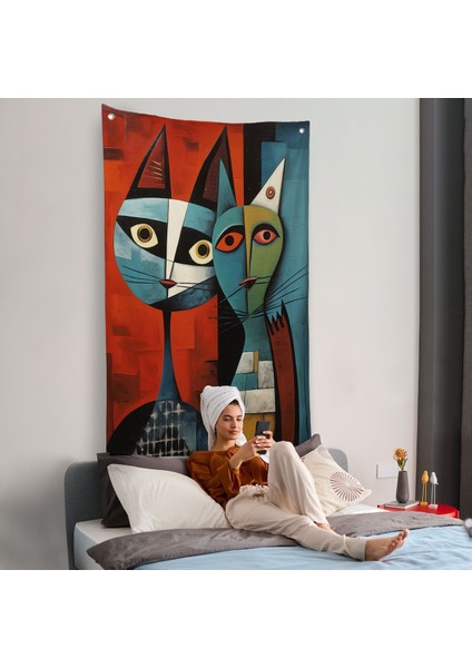Pablo Picasso Tarzı - Soyut Renkli Kedi Duvar ÖRTÜSÜ-7370 fiyatları
