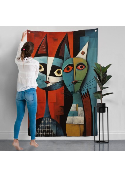 Pablo Picasso Tarzı - Soyut Renkli Kedi Duvar ÖRTÜSÜ-7370 modelleri