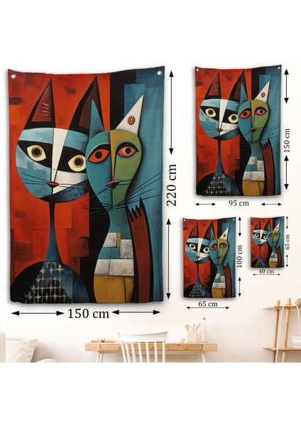 Pablo Picasso Tarzı - Soyut Renkli Kedi Duvar ÖRTÜSÜ-7370 fırsatları