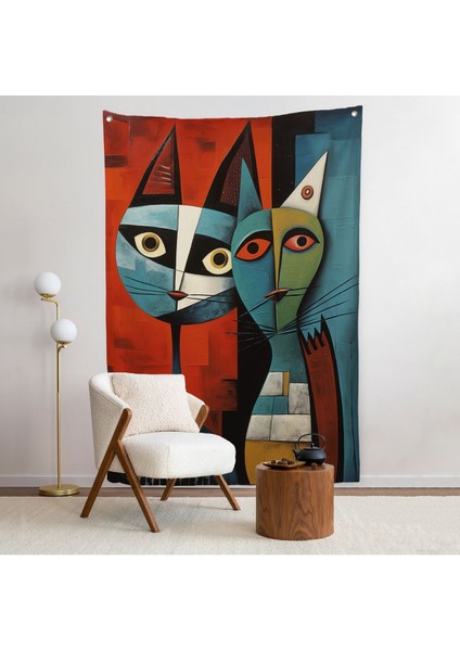 Pablo Picasso Tarzı - Soyut Renkli Kedi Duvar ÖRTÜSÜ-7370