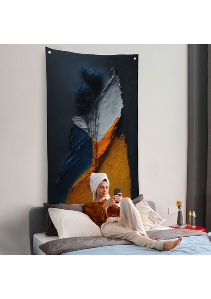 Turuncu ve Mavi Tonlu Soyut Duvar ÖRTÜSÜ-7913 fiyatları