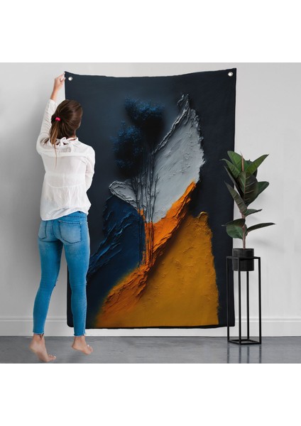 Turuncu ve Mavi Tonlu Soyut Duvar ÖRTÜSÜ-7913 modelleri