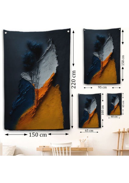 Turuncu ve Mavi Tonlu Soyut Duvar ÖRTÜSÜ-7913 fırsatları