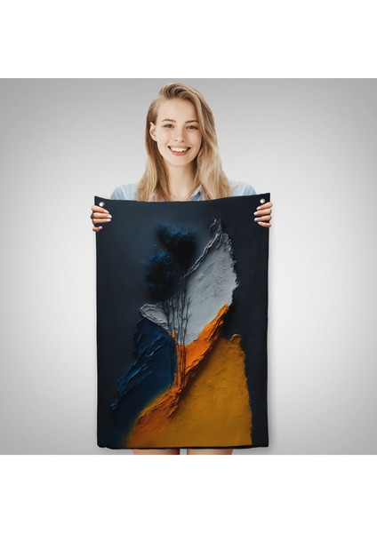 Turuncu ve Mavi Tonlu Soyut Duvar ÖRTÜSÜ-7913