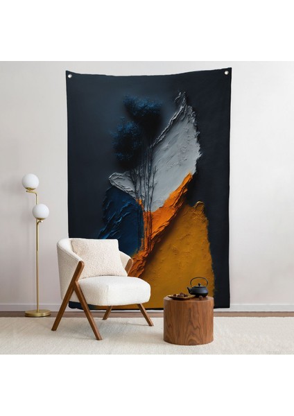 Turuncu ve Mavi Tonlu Soyut Duvar ÖRTÜSÜ-7913