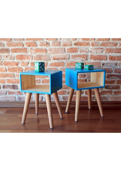 Doğal Ahşap El Yapımı Dekoratif Çıta Detaylı Çekmecesiz 2'li Retro Komodin Set fiyatları