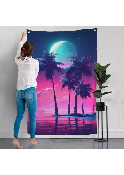 Geceyarısı Palmıye Ağaçları Manzarası Duvar ÖRTÜSÜ-7552 modelleri