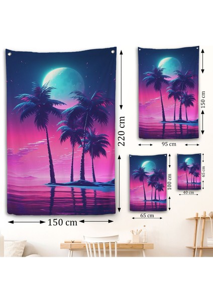 Geceyarısı Palmıye Ağaçları Manzarası Duvar ÖRTÜSÜ-7552 fırsatları