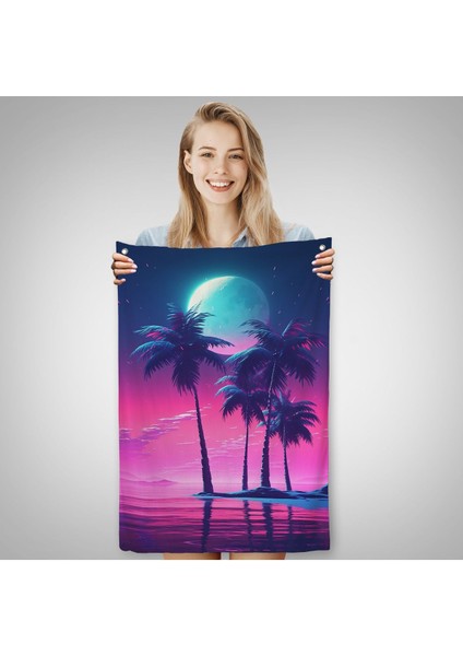 Geceyarısı Palmıye Ağaçları Manzarası Duvar ÖRTÜSÜ-7552