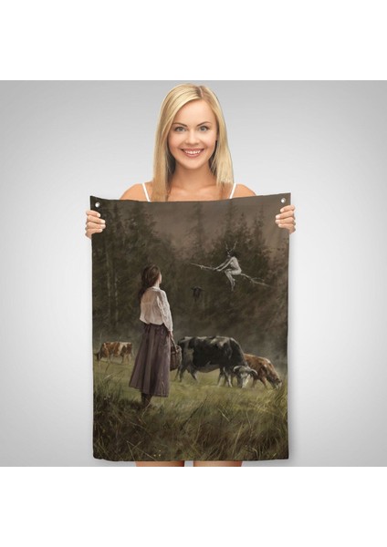 Süpürgeli Cadıya Özenen Kız Dekoratif Duvar Örtüsü - Halısı -6185 fiyatları