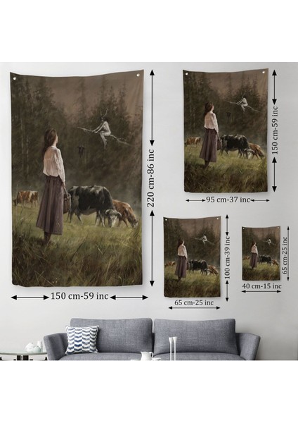 Süpürgeli Cadıya Özenen Kız Dekoratif Duvar Örtüsü - Halısı -6185 modelleri