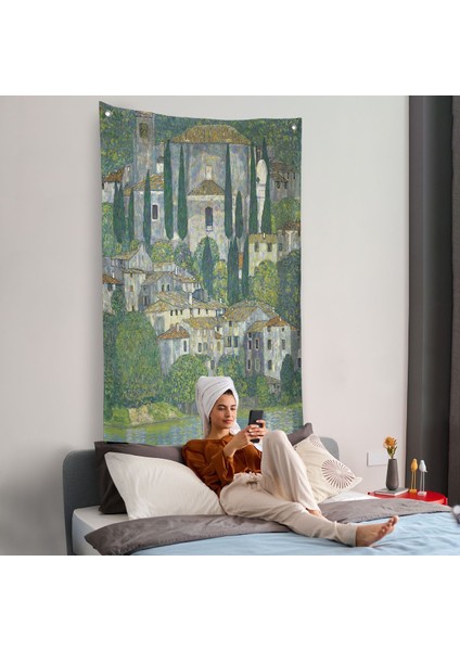 Gustav Klimt - Cassone'deki Kilise Selvili Manzara Duvar ÖRTÜSÜ-8095 fiyatları