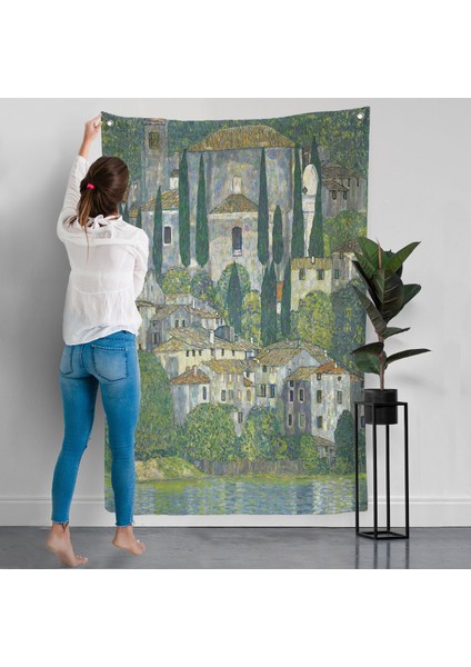 Gustav Klimt - Cassone'deki Kilise Selvili Manzara Duvar ÖRTÜSÜ-8095 modelleri