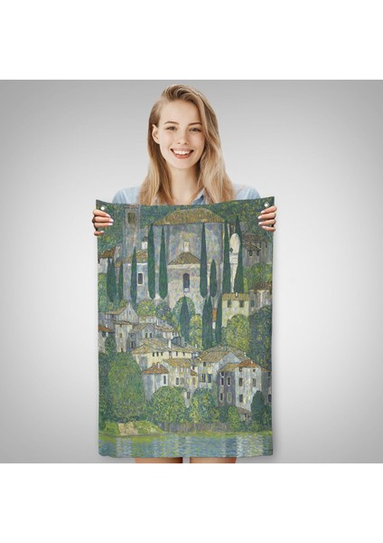 Gustav Klimt - Cassone'deki Kilise Selvili Manzara Duvar ÖRTÜSÜ-8095