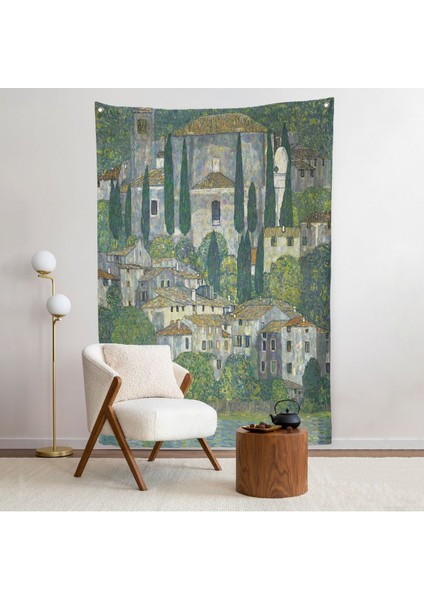 Gustav Klimt - Cassone'deki Kilise Selvili Manzara Duvar ÖRTÜSÜ-8095