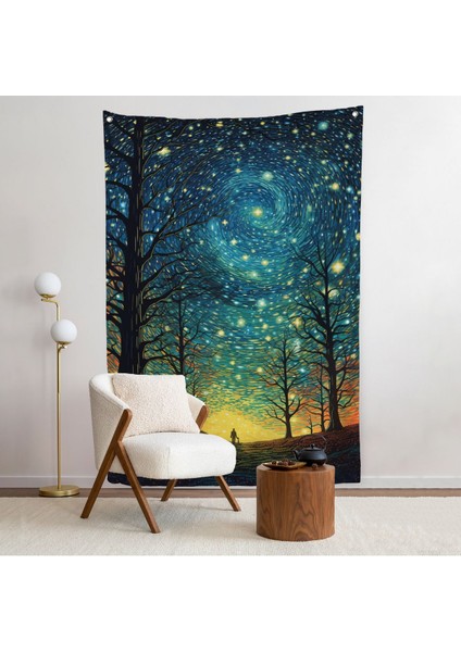 Vincent Van Gogh Tarzı Yıldızlı Gece Duvar ÖRTÜSÜ-7533