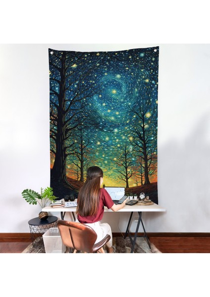 Vincent Van Gogh Tarzı Yıldızlı Gece Duvar ÖRTÜSÜ-7533