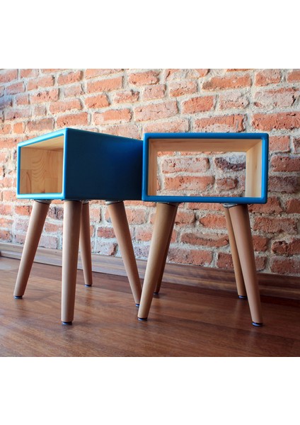 Doğal Ahşap El Yapımı Dekoratif Çıta Detaylı Çekmecesiz 2'li Retro Komodin Set indirimleri