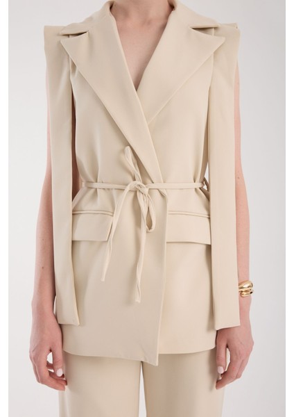 Bej Renk Premium Kumaş Yelek Pantolon Takım Elbise