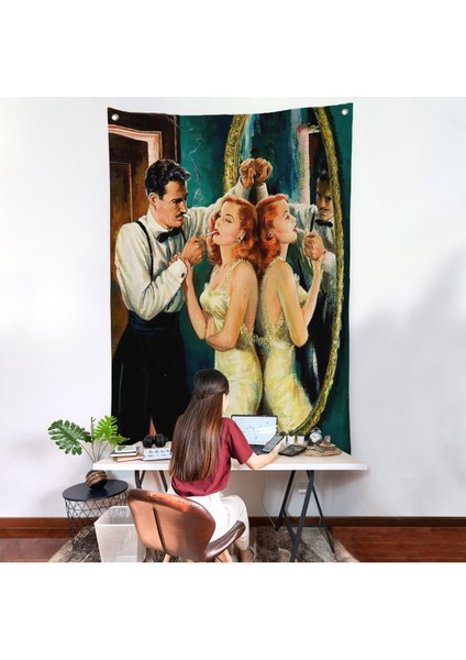 Arthur Sarnoff - 1950'LERDE Kadının Sigarasını Yakan Adam Duvar ÖRTÜSÜ-7955