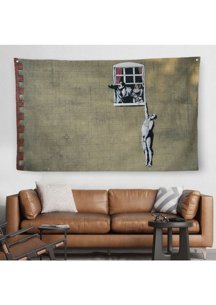 Banksy, Kocası Tarafından Basılan Kadın Kanvas Duvar ÖRTÜSÜ-HALISI-5093