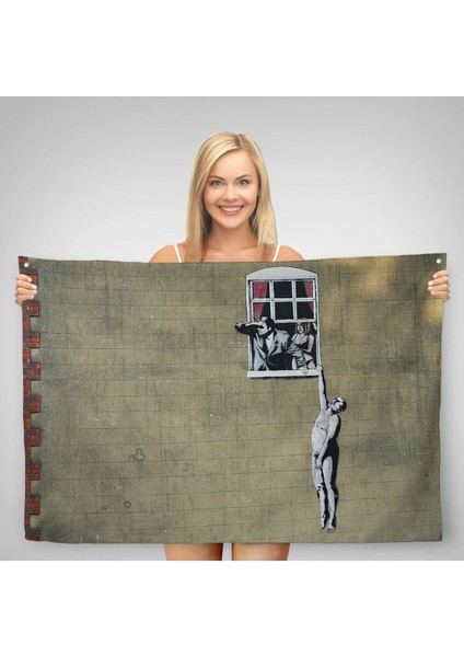 Banksy, Kocası Tarafından Basılan Kadın Kanvas Duvar ÖRTÜSÜ-HALISI-5093 fiyatları