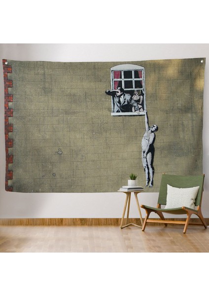 Banksy, Kocası Tarafından Basılan Kadın Kanvas Duvar ÖRTÜSÜ-HALISI-5093