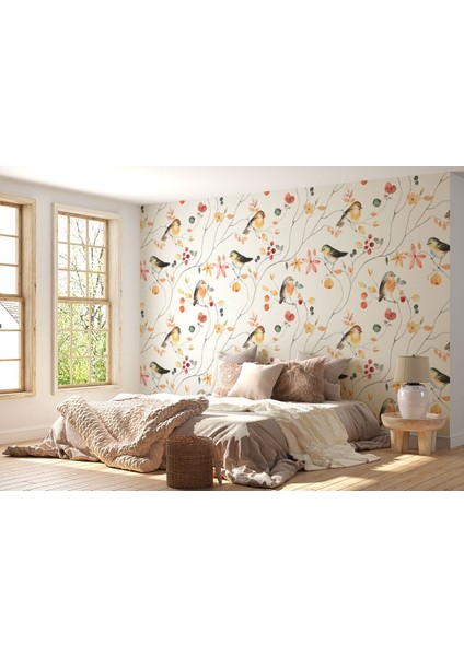 Mlt Brnd PRODUCT092 Açağ Dallarındaki Sevimli Kuşlar Desenli Duvar KAĞIDI-5760 fırsatları