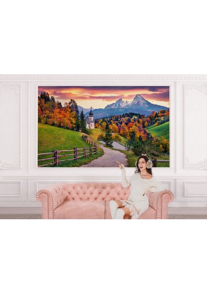 Hochkalter Dağı Maria Gern Kilisesi ve Alpler Dekoratif Duvar KAĞIDI-3679