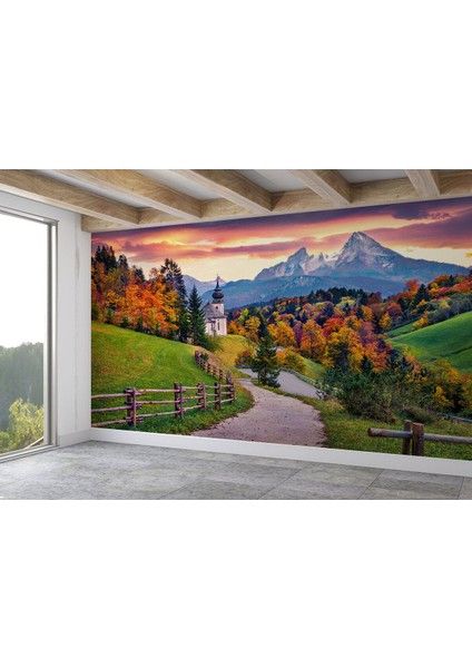 Hochkalter Dağı Maria Gern Kilisesi ve Alpler Dekoratif Duvar KAĞIDI-3679 fiyatları