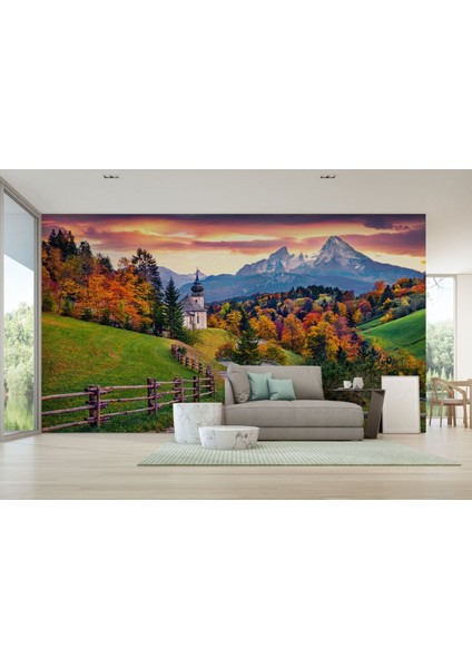 Hochkalter Dağı Maria Gern Kilisesi ve Alpler Dekoratif Duvar KAĞIDI-3679 fırsatları